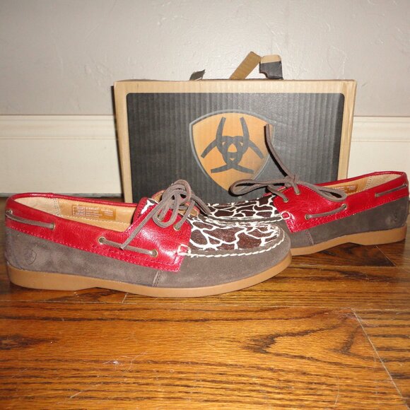 ARIAT Women's "Palisade" Cow Print Brown Suede Loafers with Box Size 8.5 - Picture 9 of 9